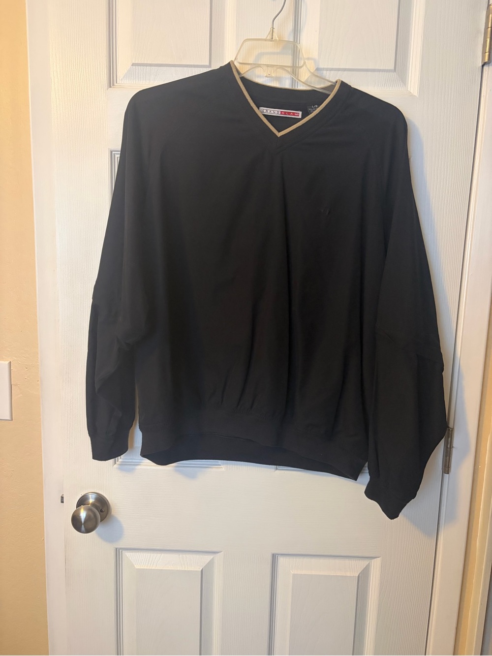 Grand Slam Men's Black V-Neck Sweater with Tan Contrast Trim